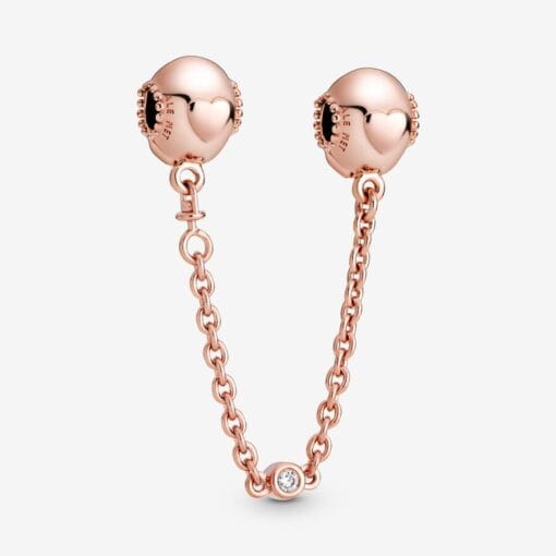 Cadena de Seguridad con Forma de Corazón en Relieve Rose Gold