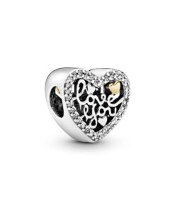 Charm de corazón de plata con oro de 14k