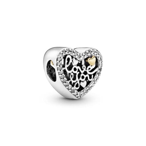 Charm de corazón de plata con oro de 14k