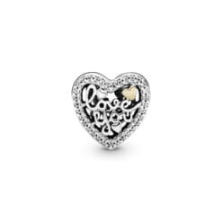 Charm de corazón de plata con oro de 14k