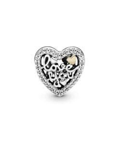 Charm de corazón de plata con oro de 14k