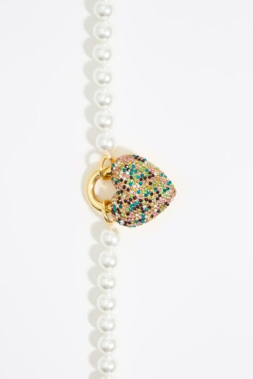 Collar Perlas y Corazón Cristales Multicolor