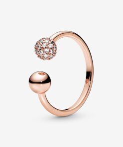 Anillo Abierto Con Cuentas Pulidas Y Pavé