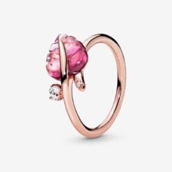 Anillo Con Hoja De Cristal De Murano Rosa