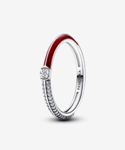 Anillo Doble Pandora ME Pavé Y Rojo