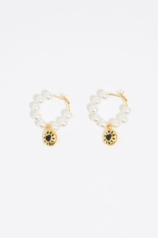 Pendientes de aro con perla y logotipo de Black Candy