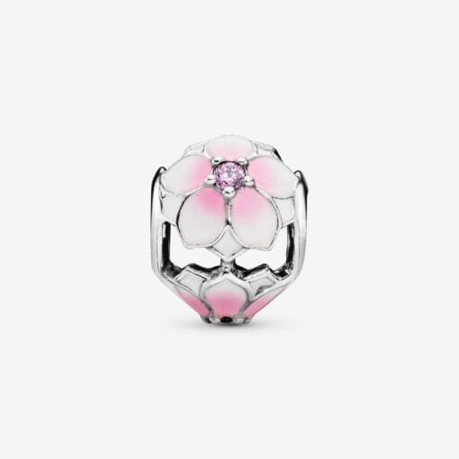 Charm de Flor de Magnolia Rosa Calada