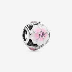 Charm de Flor de Magnolia Rosa Calada