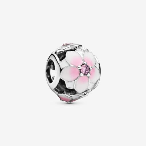 Charm de Flor de Magnolia Rosa Calada