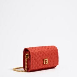 Mini Bolso con Solapa de Nylon Trenzado Color Coral