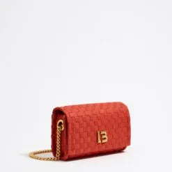 Mini Bolso con Solapa de Nylon Trenzado Color Coral