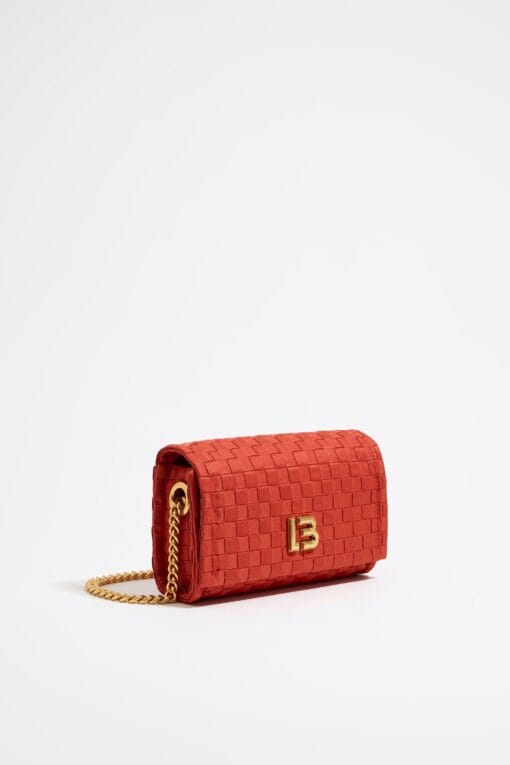 Mini Bolso con Solapa de Nylon Trenzado Color Coral