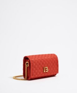 Mini Bolso con Solapa de Nylon Trenzado Color Coral