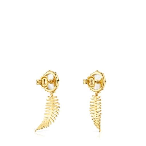 Aretes Largos con Baño de oro 18k Sobre Plata y Nácar Yunque