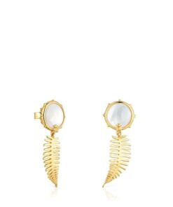 Aretes Largos con Baño de oro 18k Sobre Plata y Nácar Yunque