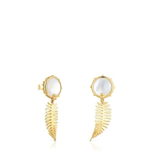 Aretes Largos con Baño de oro 18k Sobre Plata y Nácar Yunque