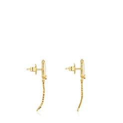 Aretes Largos con Baño de oro 18k Sobre Plata y Nácar Yunque