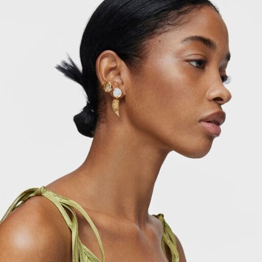 Aretes Largos con Baño de oro 18k Sobre Plata y Nácar Yunque