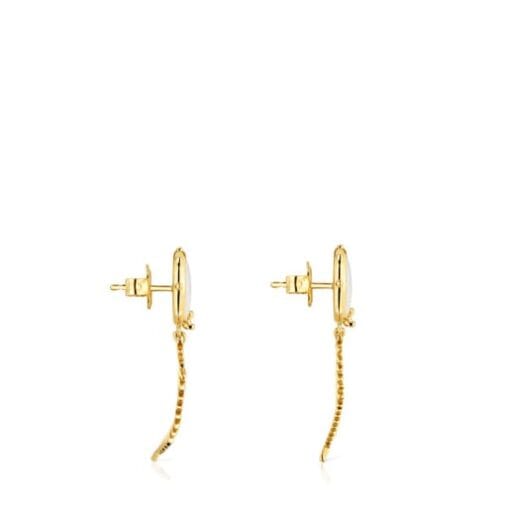 Aretes Largos con Baño de oro 18k Sobre Plata y Nácar Yunque