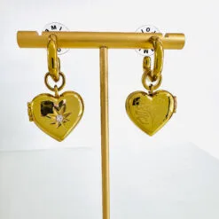 Bimba y Lola Aretes Aro Corazón Cristales Dorados