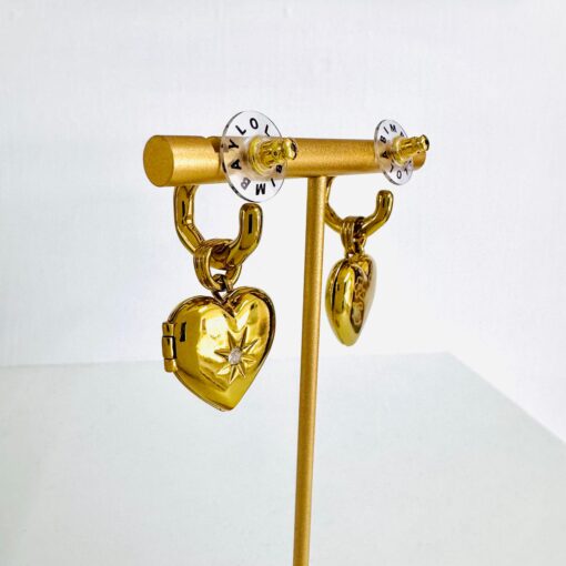 Bimba y Lola Aretes Aro Corazón Cristales Dorados