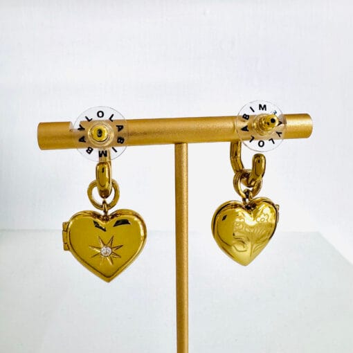 Bimba y Lola Aretes Aro Corazón Cristales Dorados