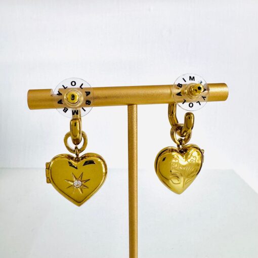 Bimba y Lola Aretes Aro Corazón Cristales Dorados