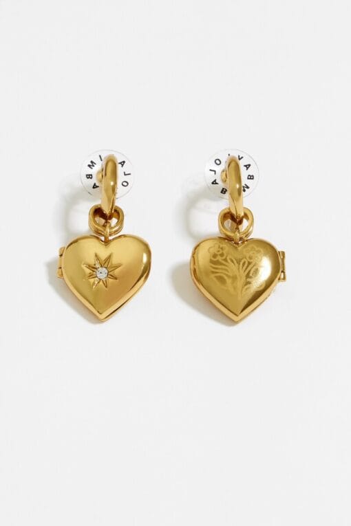 Bimba y Lola Aretes Aro Corazón Cristales Dorados