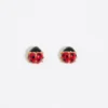 Bimba y Lola Aretes Mini de Metal Dorado con Catarina Esmaltada en Color Rojo