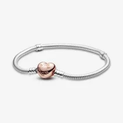 Brazalete Cadena de serpiente con Broche de Corazón en Recubrimiento en Oro Rosa de 14k