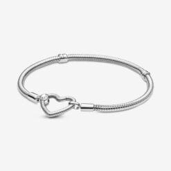 Pulsera Pandora Moments con Cadena de Serpiente y Cierre de Corazón