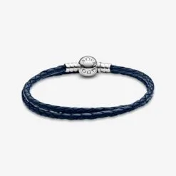 Pulsera de Cuero Doble Azul Oscuro