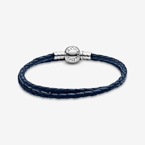 Pulsera de Cuero Doble Azul Oscuro