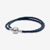 Pulsera de Cuero Doble Azul Oscuro