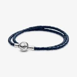 Pulsera de Cuero Doble Azul Oscuro