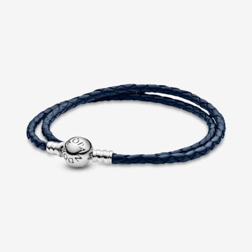 Pulsera de Cuero Doble Azul Oscuro