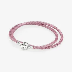 Pulsera de Cuero Rosa Doble