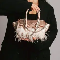 Valentina en Rosè Gold y Plumas y Cadena Plateada